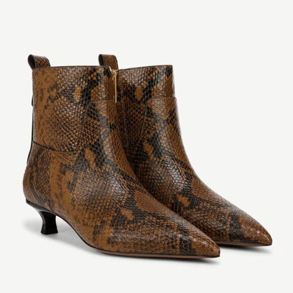 Franco Sarto Mala Dress Ankle Bootie In Woodland Brown Snake Leather - Picture 1 of 8